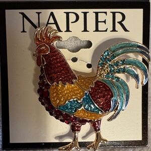 Napier Vibrant Rooster Brooch with Red, Blue, and Gold